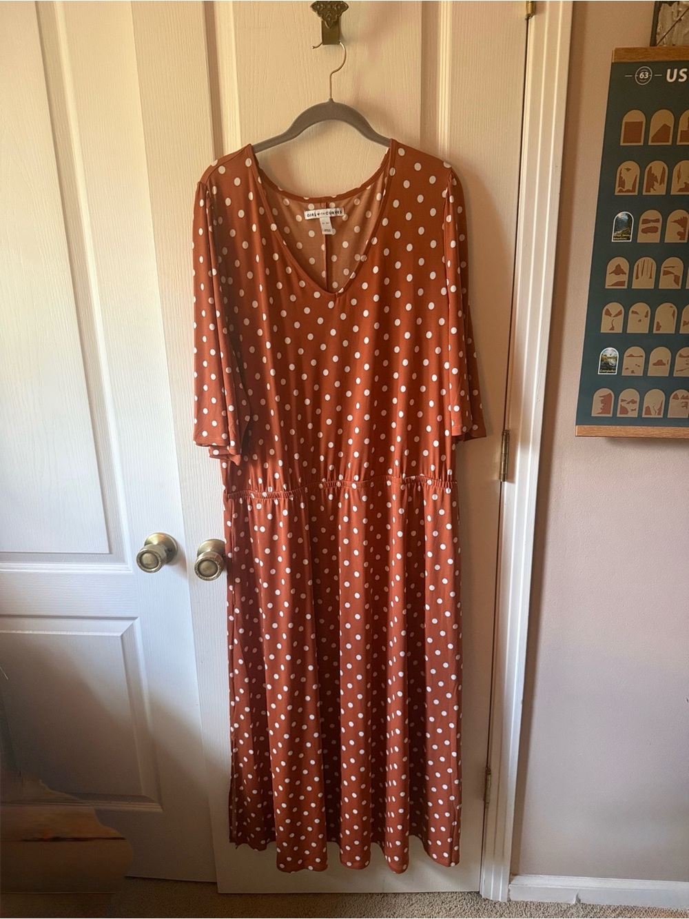 Girls with Curves Dress in Rust with White Dots